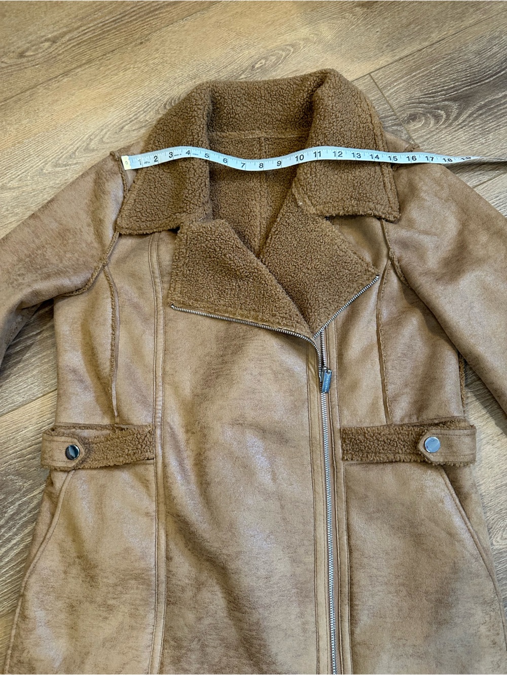 Nikki Jones reversible faux suede/shearling long moto style coat - Picture 10 of 14
